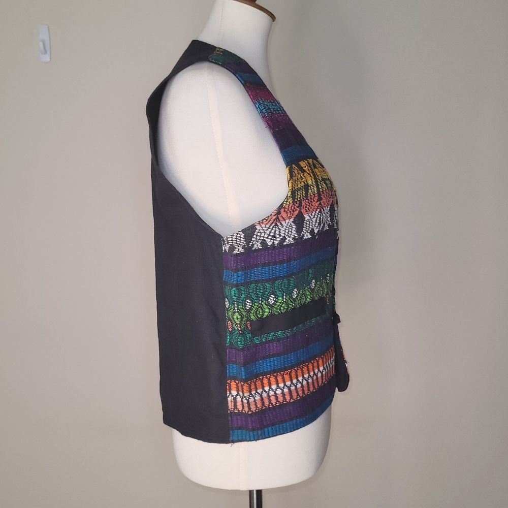 MULTICOLOR Black Multicolor V-Neck Textured Sleeveless Vest Pockets - Large - Picture 3 of 10